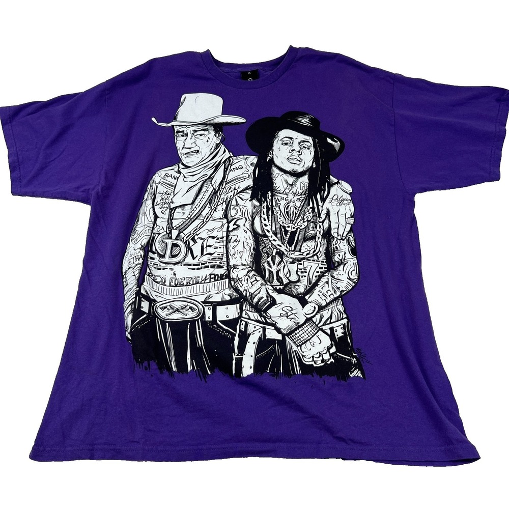Lil Wayne John Wayne Upper Playground T Shirt Men XL Purple Rapper Tattoo Cowboy